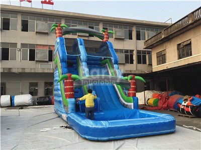 Blue Palm Tree Commercial Water Slides For Sale Inflatable BY-WS-123